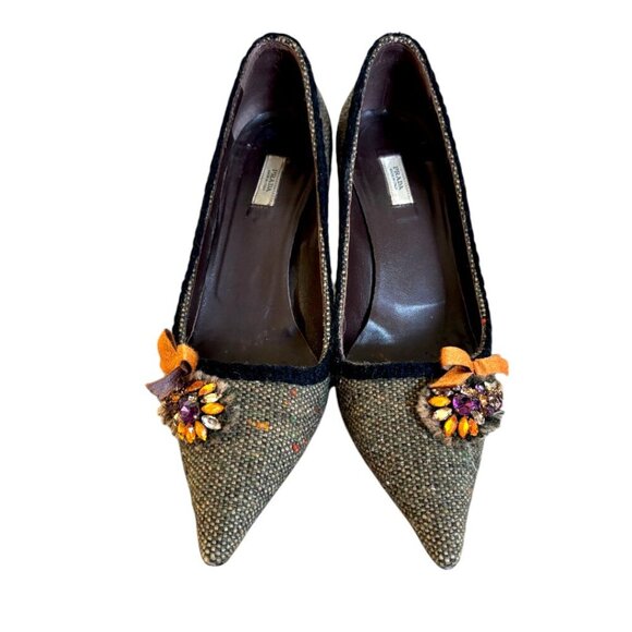 vtg. y2k 2000's Prada Jeweled Brown Pointed toe kitten Heels size US 7/37 - Picture 3 of 7